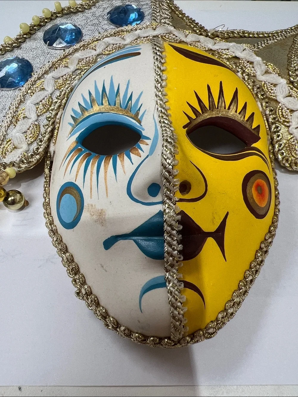 Sun & Moon Two-Tone Decorative Wall Mask - Yellow and White